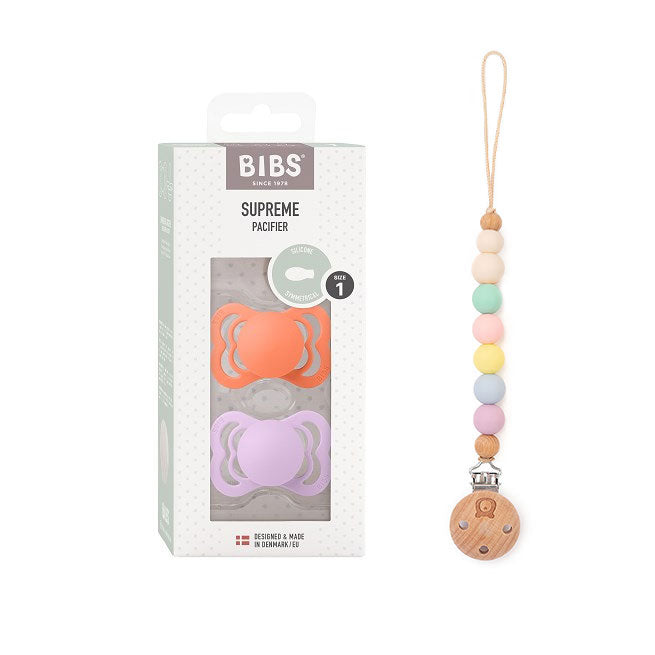 BIBS SUPREME Silicone Pacifiers + JBØRN Rainbow Clip No - Personalisable Baby Products Sold and Personalised by JustBørn