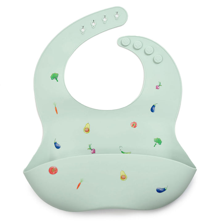 AMAZON FBA Silicone Baby Feeding Bib Veggies Seafoam - Personalisable Baby Products Sold and Personalised by JustBørn