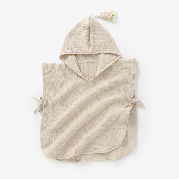 JBØRN Organic Cotton Muslin Hooded Poncho | Personalisable Sandstone - Personalisable Baby Products Sold and Personalised by JustBørn