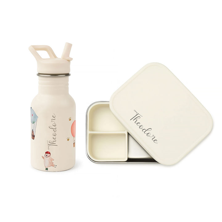 JBØRN Personalised Water Bottle & Lunch Box Set Adventure Bear - Personalisable Baby Products Sold and Personalised by JustBørn