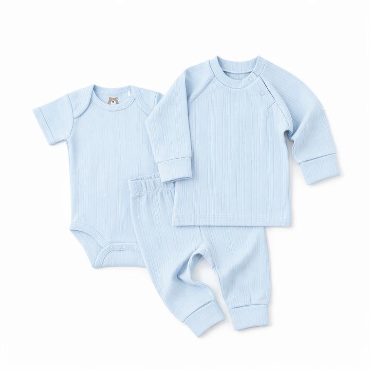 JBØRN Day to Night Set | Soft Bamboo Outfit Baby Blue | Pyjama & Classic Bodysuit - Personalisable Baby Products Sold and Personalised by JustBørn