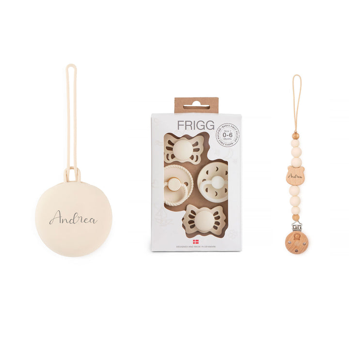 FRIGG Trial Collection Pacifiers & Personalised Holders Set Ivory - Personalisable Baby Products Sold and Personalised by JustBørn
