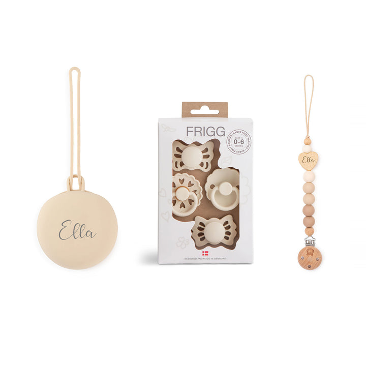 FRIGG Trial Collection Pacifiers & Personalised Holders Set Sandstone - Personalisable Baby Products Sold and Personalised by JustBørn