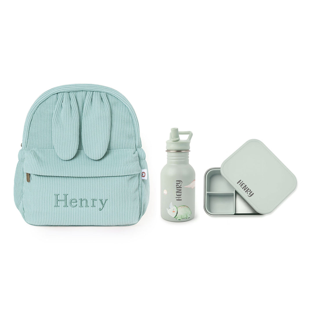 JBØRN Personalised Backpack, Water Bottle & Lunch Box Set Seafoam - Personalisable Baby Products Sold and Personalised by JustBørn
