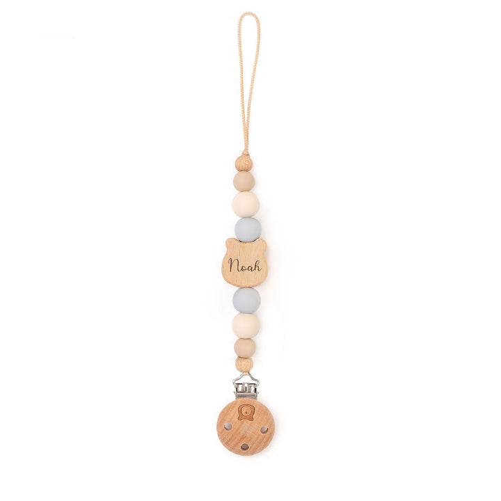JBØRN Bear Pacifier Clip | Personalised Powder Blue & Cream - Personalisable Baby Products Sold and Personalised by JustBørn
