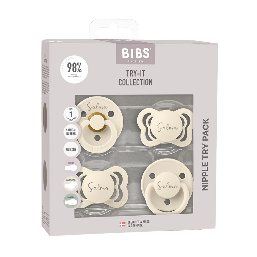 BIBS Try-It Collection - Try 4 Different Pacifiers Ivory Yes - Personalisable Baby Products Sold and Personalised by JustBørn
