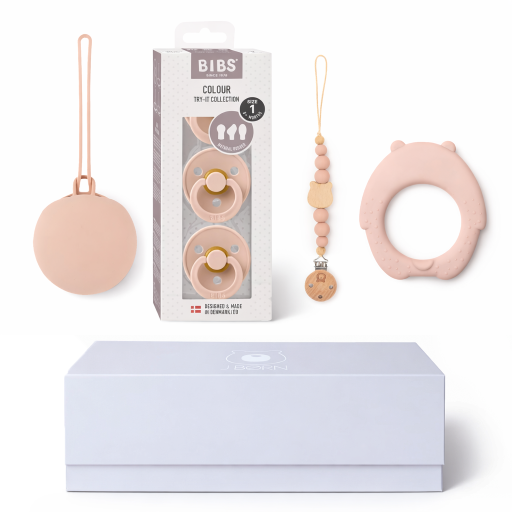JBØRN X BIBS Gift Box | First Pacifiers with Matching Holders & Personalised Teether Blush - Personalisable Baby Products Sold and Personalised by JustBørn