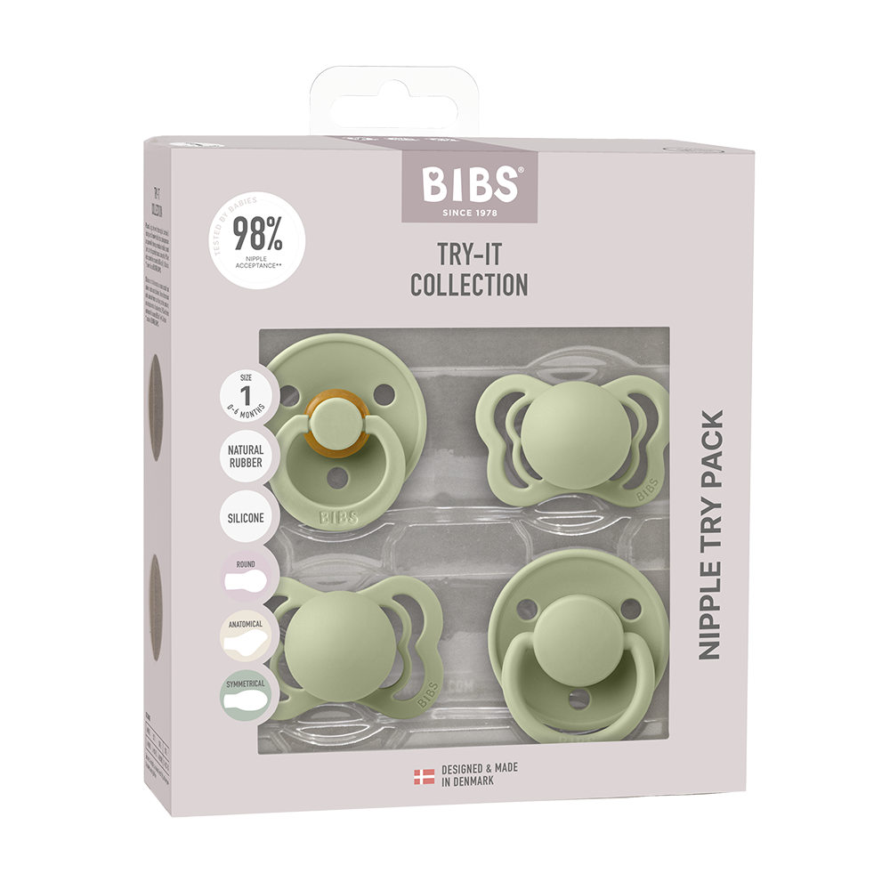 BIBS Try-It Collection - Try 4 Different Pacifiers Pack Sage - Personalisable Baby Products Sold and Personalised by JustBørn