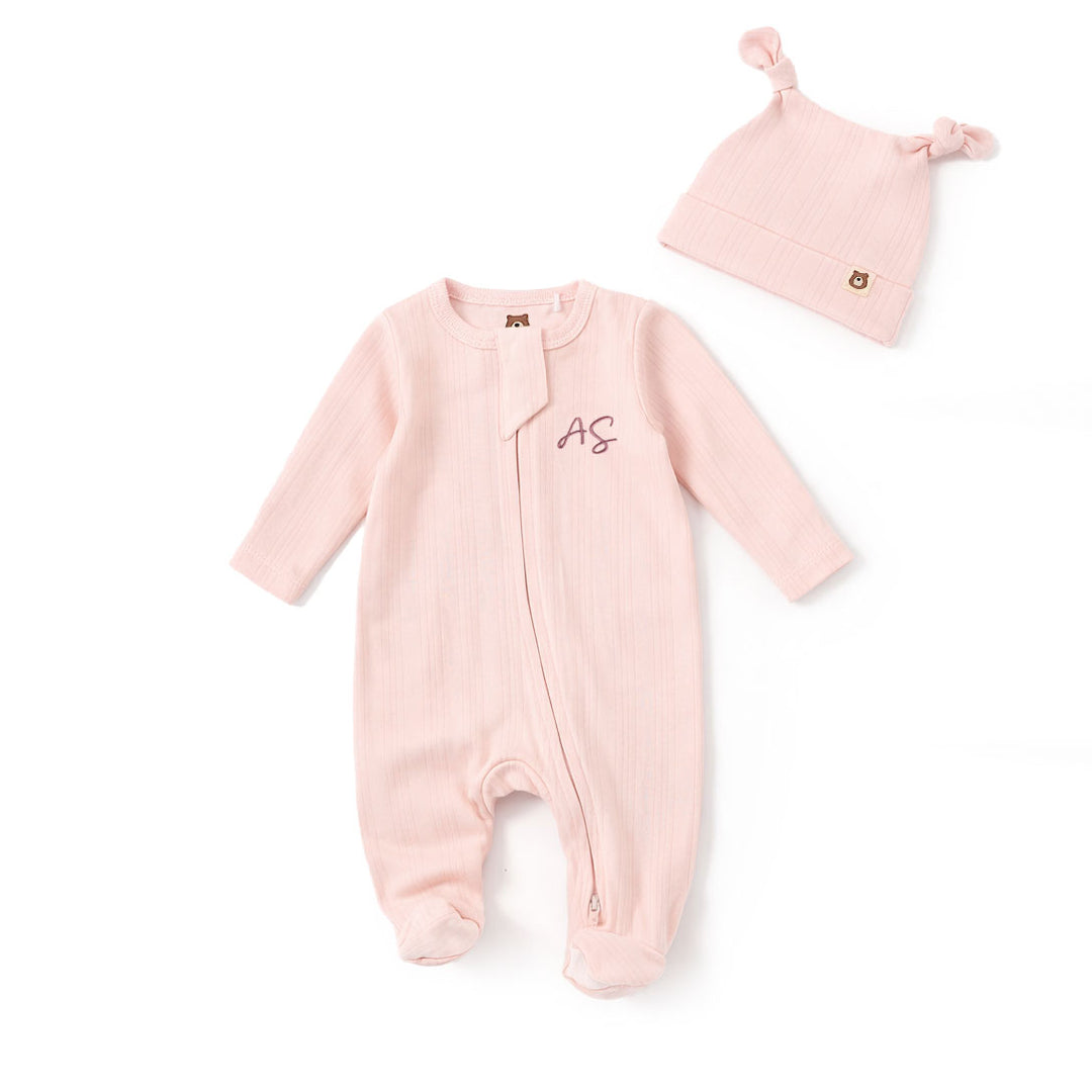 JBØRN Ribbed Bamboo Sleepsuit with Hat | 0–6M - Personalisable Baby Products Sold and Personalised by JustBørn