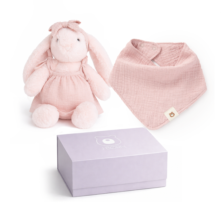 JBØRN Bunny Soft Toy & Matching Baby Bib Gift Set Blush Bunny & Bib Gift Set - Personalisable Baby Products Sold and Personalised by JustBørn