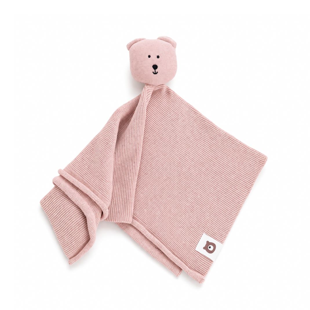JBØRN Bear Knitted Comforter Blush Knitted Comforter Blanket - Personalisable Baby Products Sold and Personalised by JustBørn
