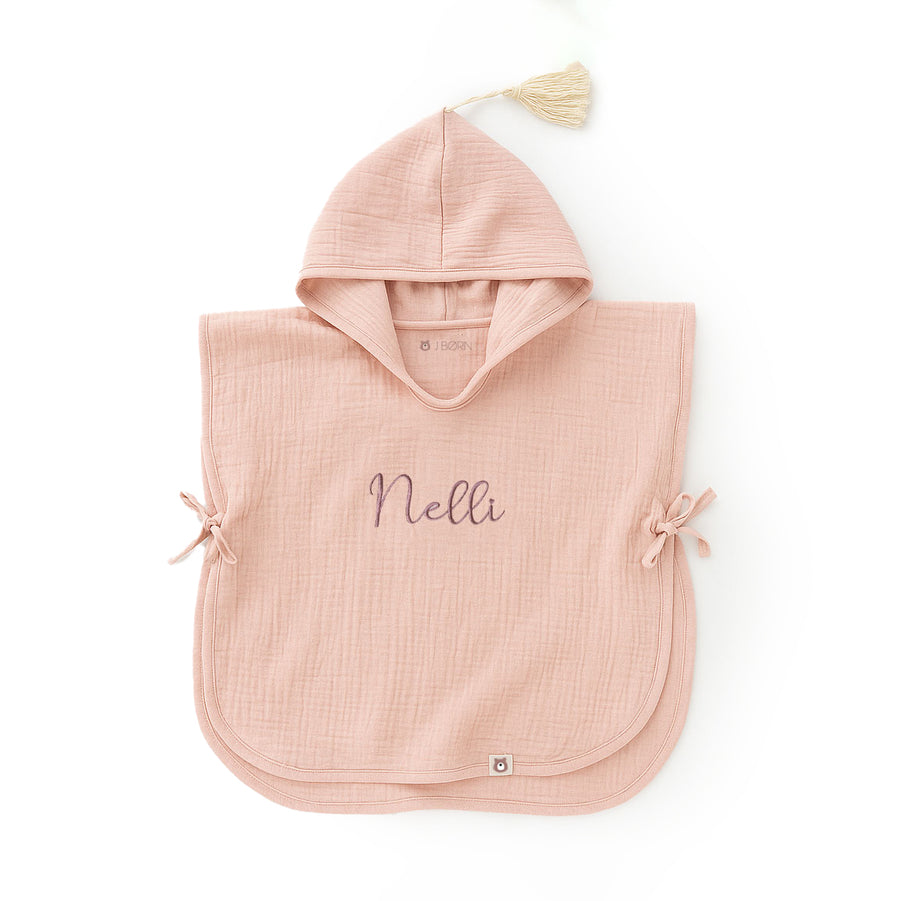 JBØRN Organic Cotton Muslin Hooded Poncho Blush - Personalisable Baby Products Sold and Personalised by JustBørn