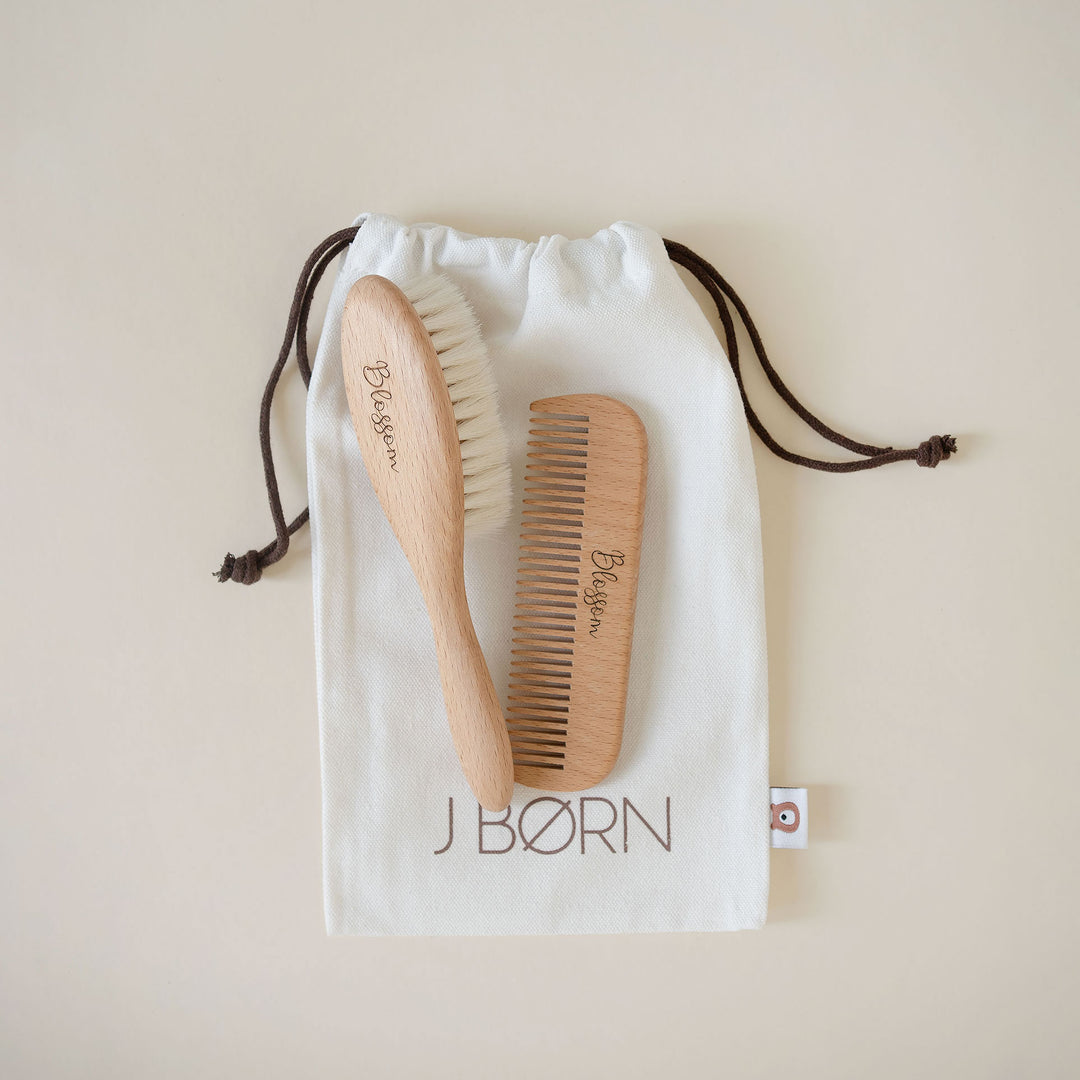 JBØRN Natural Beechwood Hairbrush & Comb Set | Personalised Yes - Personalisable Baby Products Sold and Personalised by JustBørn