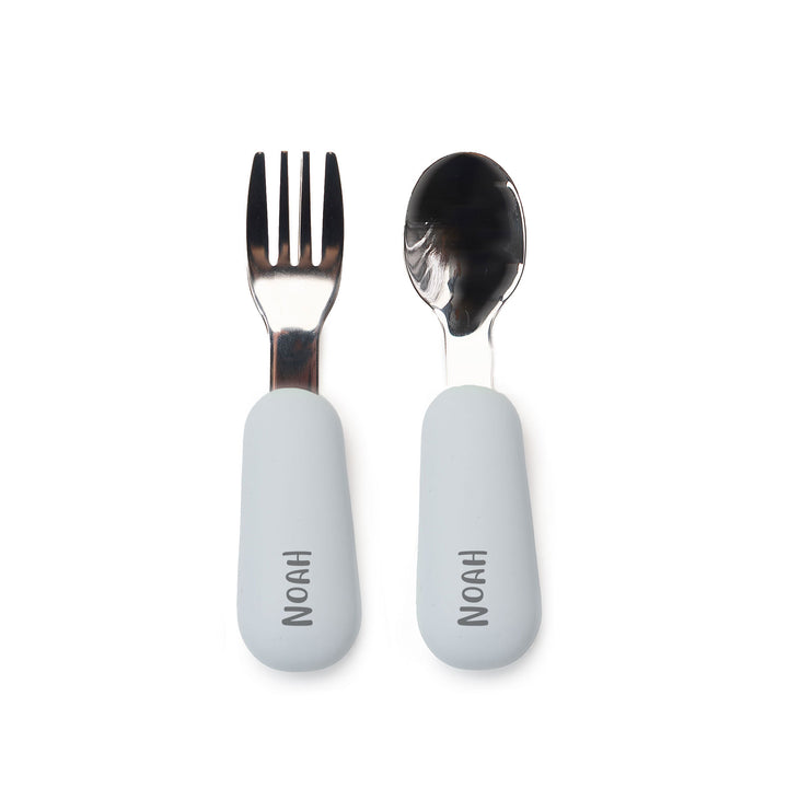JBØRN Stainless Steel Cutlery Set Powder Blue - Personalisable Baby Products Sold and Personalised by JustBørn