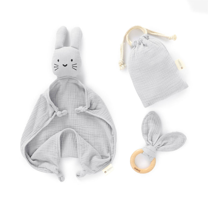 JBØRN Organic Cotton Bunny Comforter & Teether Set Cloud Muslin - Personalisable Baby Products Sold and Personalised by JustBørn
