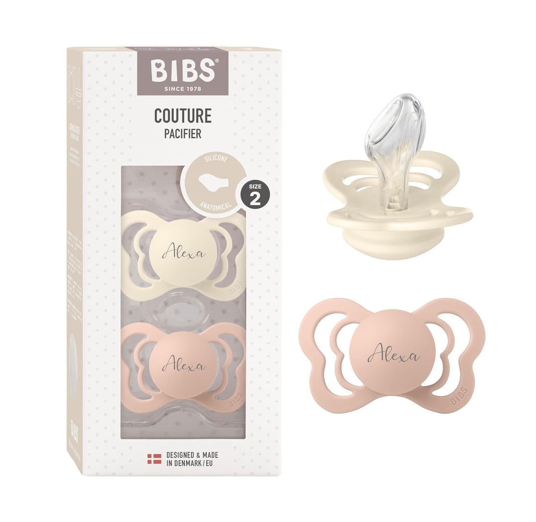 BIBS Couture Anatomical Silicone Pacifiers Pack of 2 Blush Ivory Size 2 (6+m) - Personalisable Baby Products Sold and Personalised by JustBørn