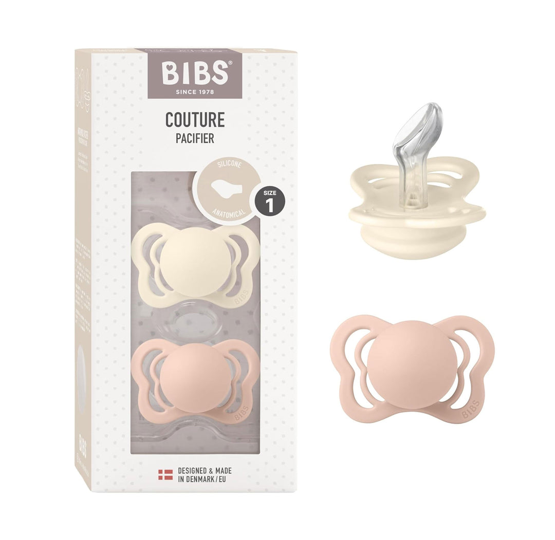 BIBS Couture Anatomical Silicone Pacifiers Pack of 2 Blush Ivory Size 1 (0-6 m) No - Personalisable Baby Products Sold and Personalised by JustBørn