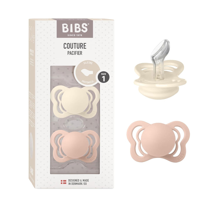 BIBS Couture Anatomical Silicone Pacifiers Pack of 2 Blush Ivory Size 1 (0-6 m) No - Personalisable Baby Products Sold and Personalised by JustBørn
