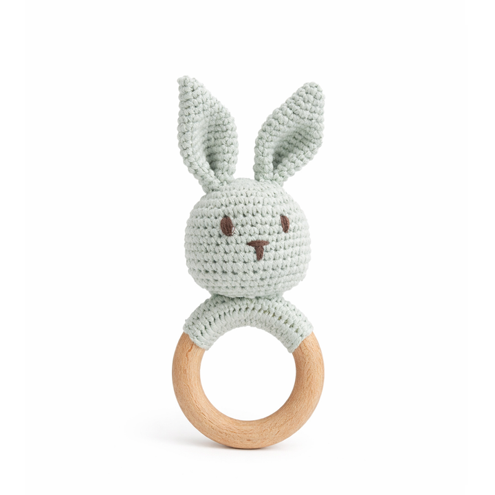 JBØRN Crochet Bunny Rattle Toy Duck Egg Crochet Bunny - Personalisable Baby Products Sold and Personalised by JustBørn