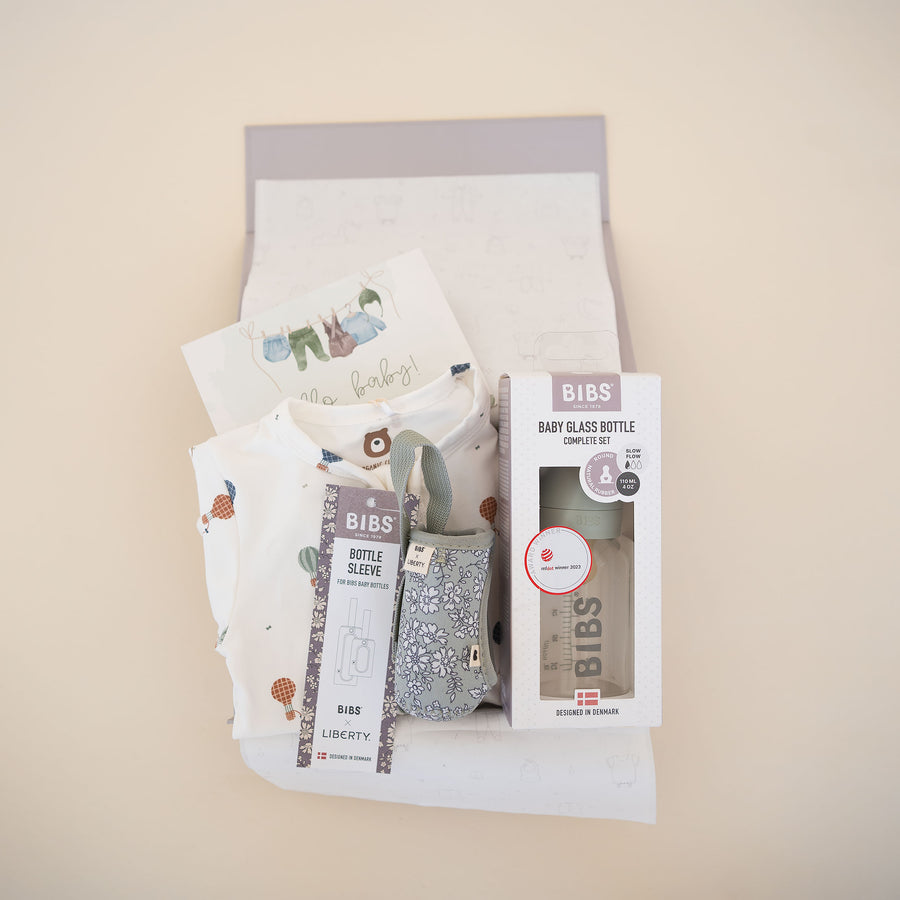 JBØRN Organic Cotton Baby Sleepsuit & BIBS Bottle Gift Set - Personalisable Baby Products Sold and Personalised by JustBørn