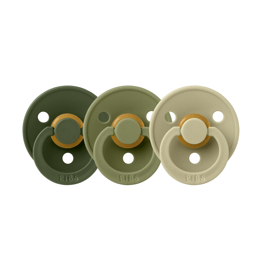 BIBS Colour Natural Rubber Latex Pacifiers (Size 1 & 2) | 3 Pack Hunter Green Khaki Olive - Personalisable Baby Products Sold and Personalised by JustBørn
