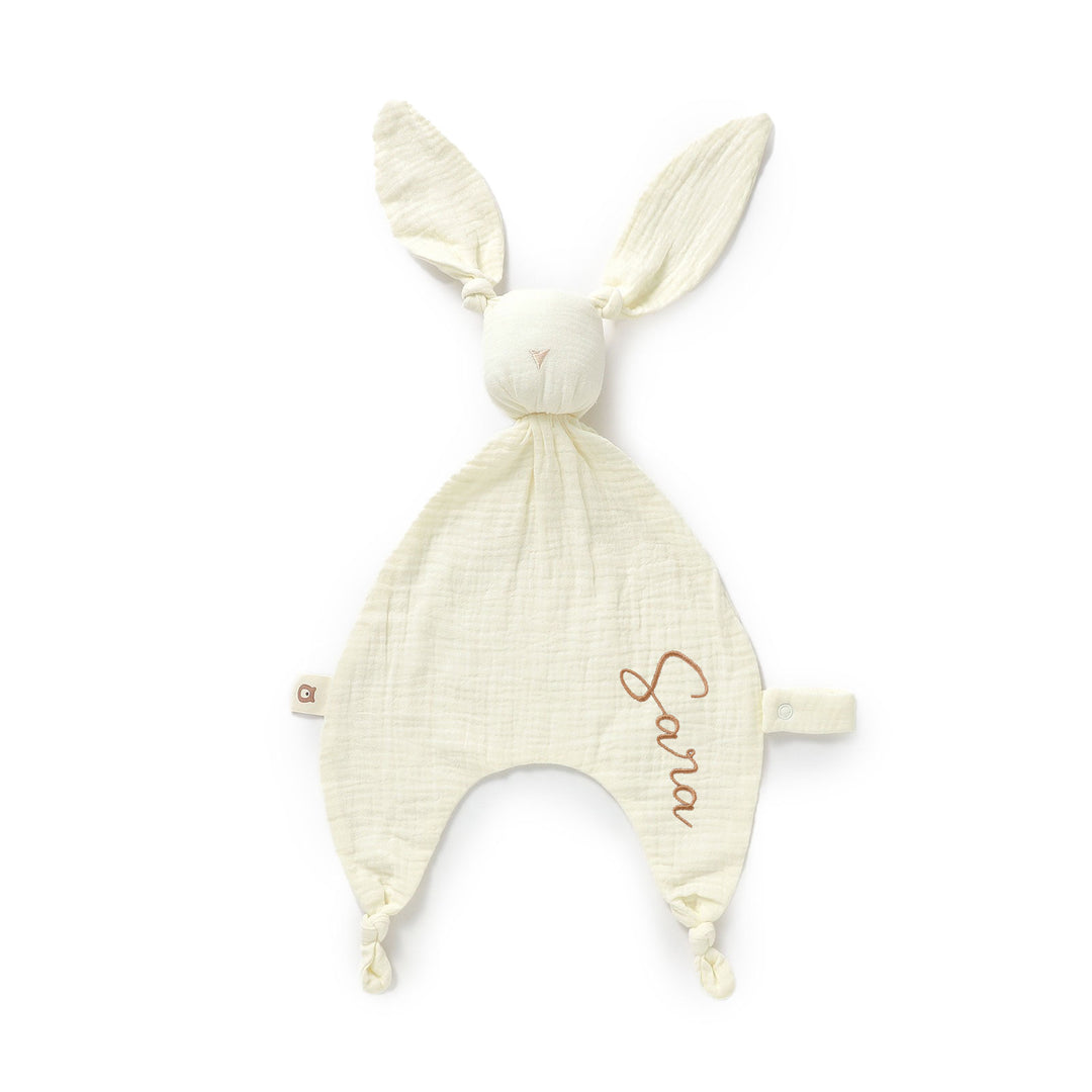 JBØRN Organic Cotton Bunny Comforter with Pacifier Loop Ivory Muslin Yes - Personalisable Baby Products Sold and Personalised by JustBørn