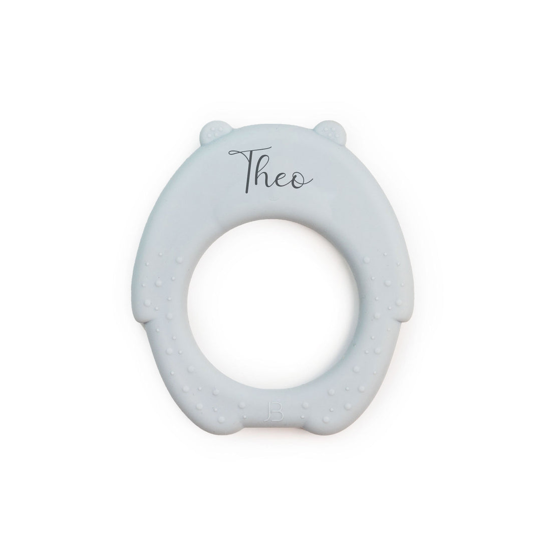 JBØRN Bear Teether Powder Blue Yes - Personalisable Baby Products Sold and Personalised by JustBørn