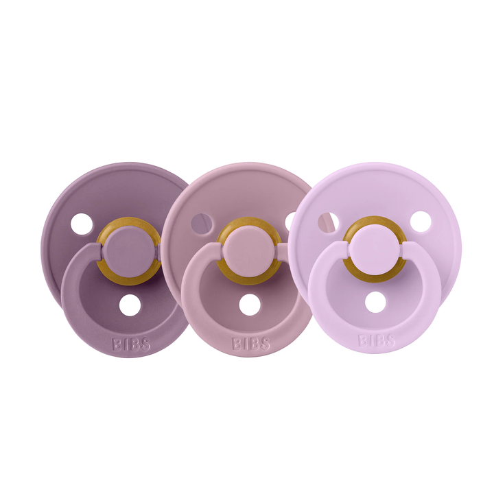 BIBS Colour Natural Rubber Latex Pacifiers (Size 1 & 2) | 3 Pack Lavender Heather Violet Sky - Personalisable Baby Products Sold and Personalised by JustBørn