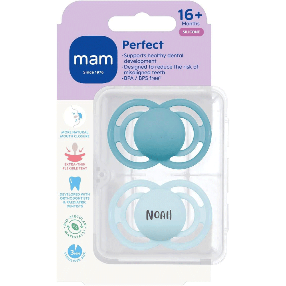 MAM Soother Perfect 16+ Months Teal Blue & Baby Blue - Personalisable Baby Products Sold and Personalised by JustBørn