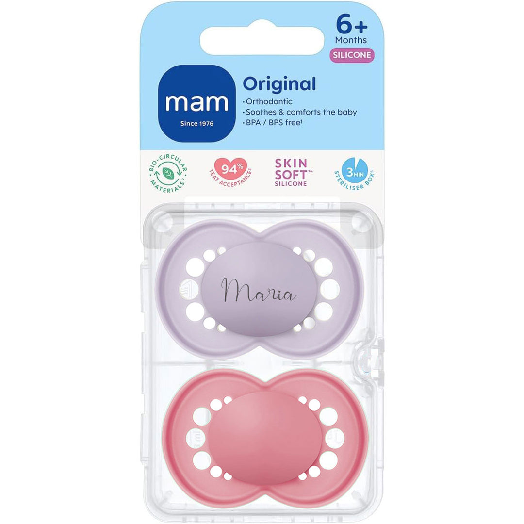 MAM Original Soother 6+ Months Lilac & Dusty Rose Yes - Personalisable Baby Products Sold and Personalised by JustBørn