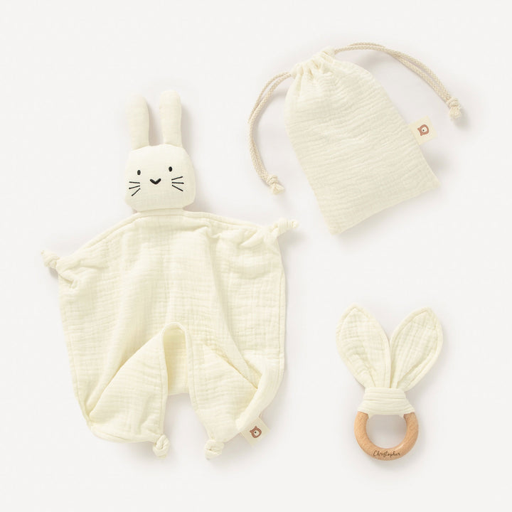 JBØRN Organic Cotton Bunny Comforter & Teether Set - Personalisable Baby Products Sold and Personalised by JustBørn