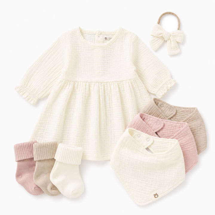 JBØRN Organic Cotton Muslin Dress & Accessories Bundle