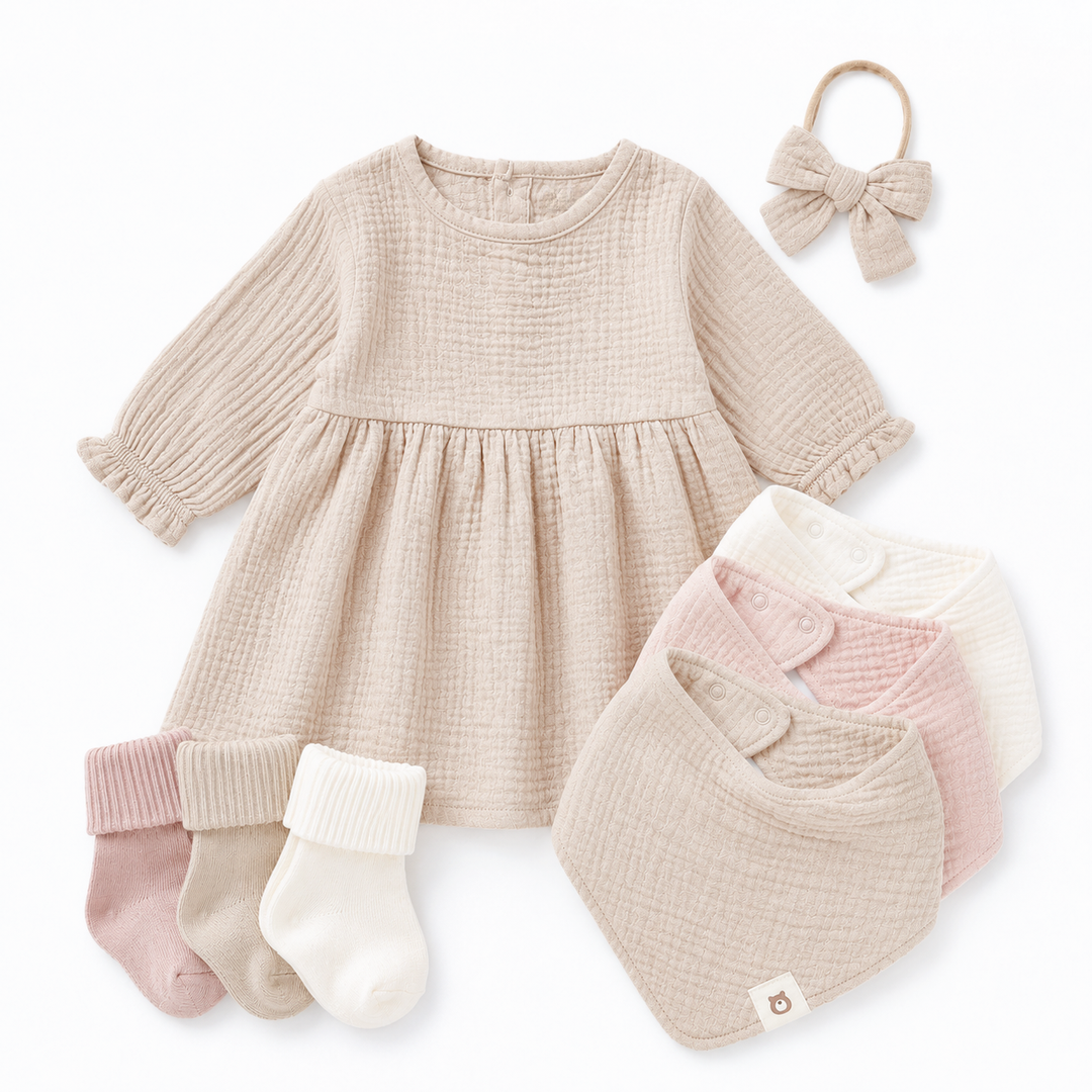 JBØRN Organic Cotton Muslin Dress & Accessories Bundle