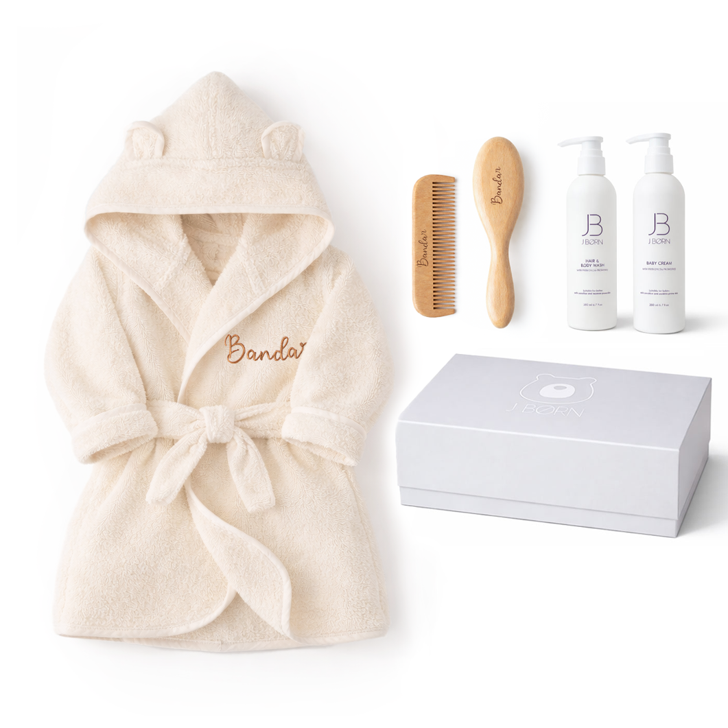 JBØRN Baby Spa Gift Set | Bathrobe, Brush Set & Skincare - Personalisable Baby Products Sold and Personalised by JustBørn