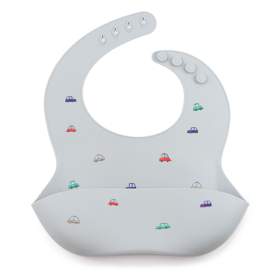 JBØRN Silicone Baby Feeding Bib | Weaning Essentials Powder Blue Cars - Personalisable Baby Products Sold and Personalised by JustBørn