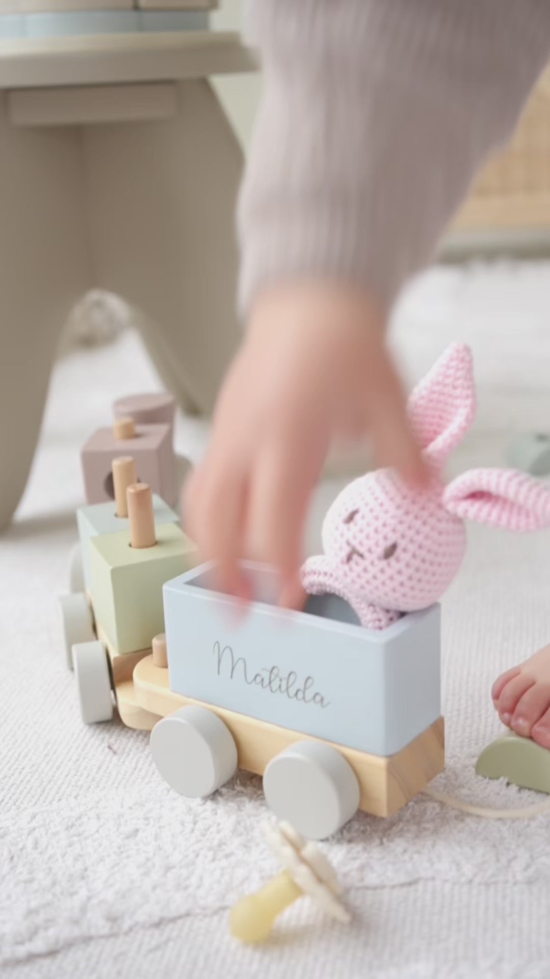 JBØRN Personalised Wooden Pull-Along Stacking Train Set