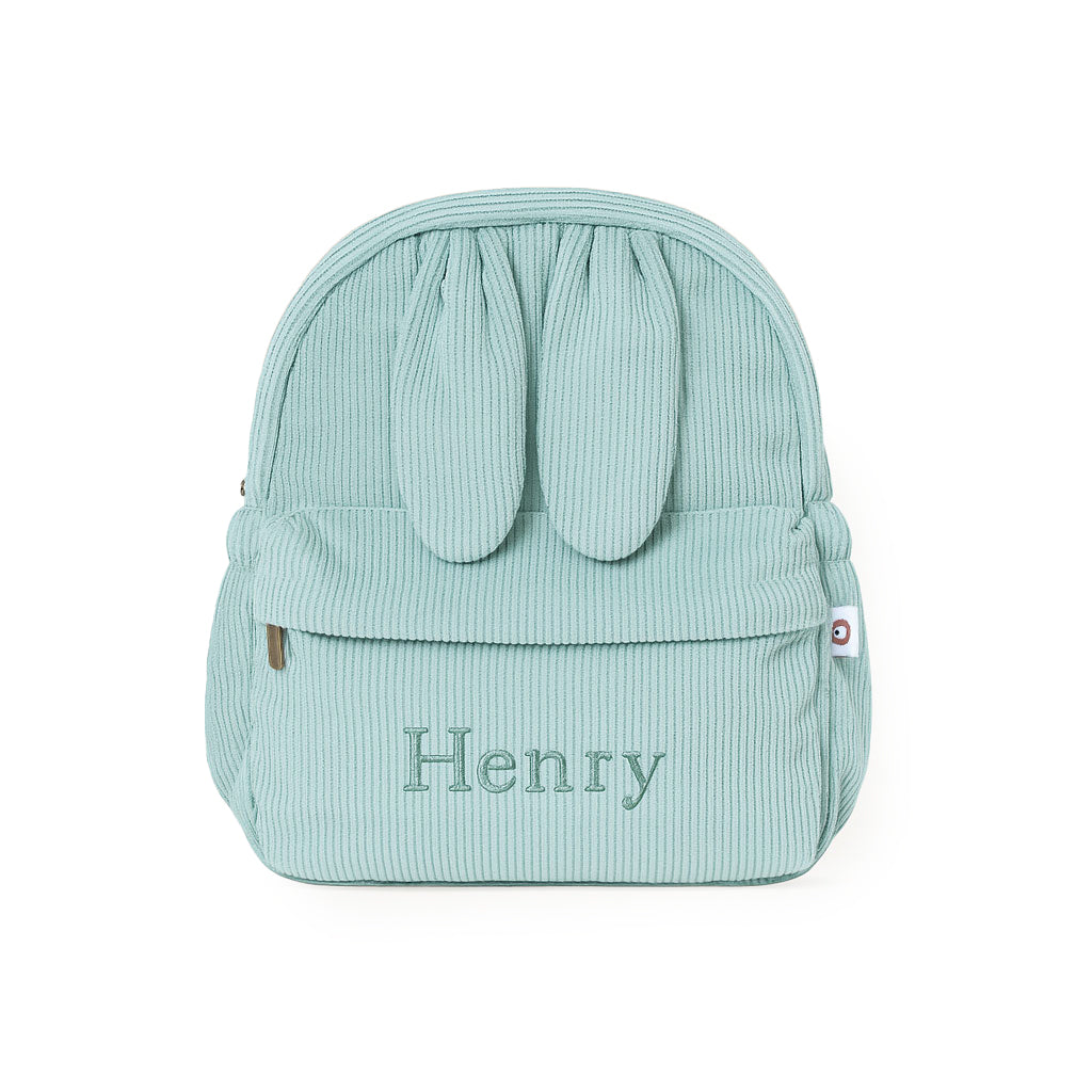JBØRN Personalised Bunny Backpack Velvet Seafoam - Personalisable Baby Products Sold and Personalised by JustBørn