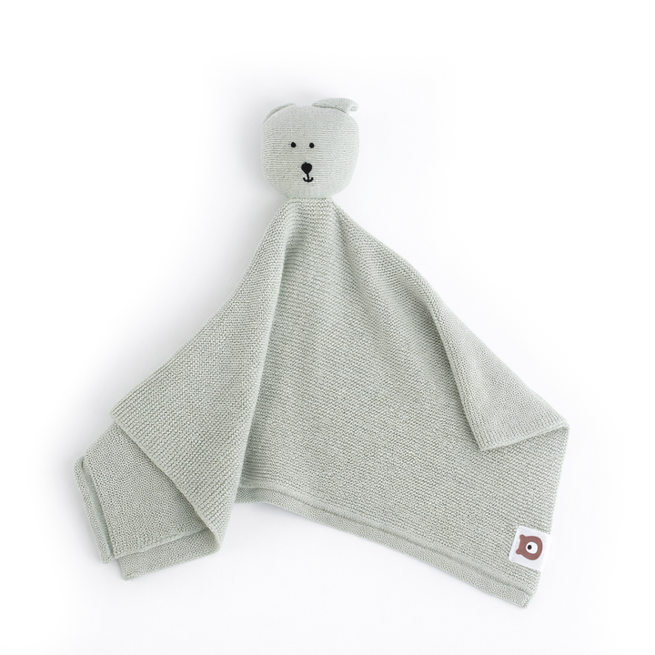 JBØRN Bear Knitted Comforter Sage Knitted Comforter Blanket - Personalisable Baby Products Sold and Personalised by JustBørn