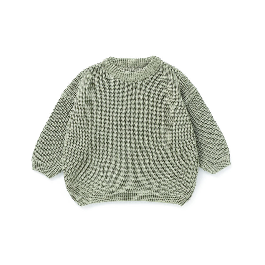 JBØRN Organic Cotton Knitted Crew Neck Jumper | 6-12 Months Sage Knitted Jumper - Personalisable Baby Products Sold and Personalised by JustBørn