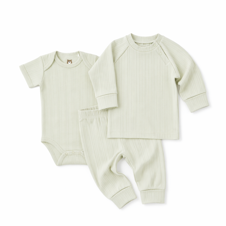 JBØRN Day to Night Set | Soft Bamboo Outfit Sage | Pyjama & Classic Bodysuit - Personalisable Baby Products Sold and Personalised by JustBørn