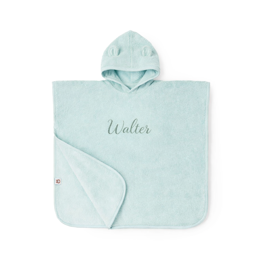 JBØRN Organic Cotton Hooded Poncho | 2-3 Years Seafoam Poncho - Personalisable Baby Products Sold and Personalised by JustBørn