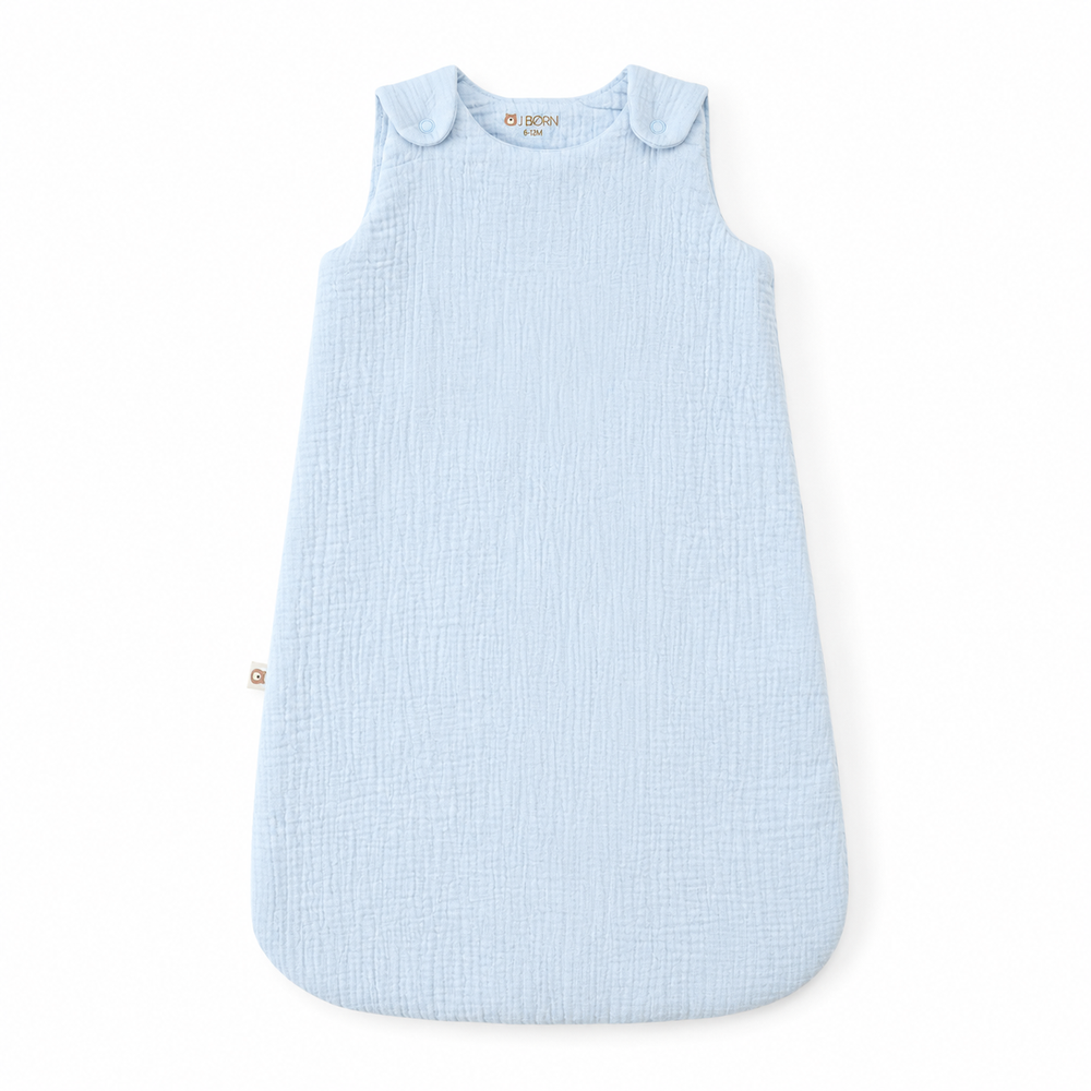 JBØRN Organic Cotton Muslin Sleep Bag | 0-6 Months Sleep Bag | Baby Blue - Personalisable Baby Products Sold and Personalised by JustBørn