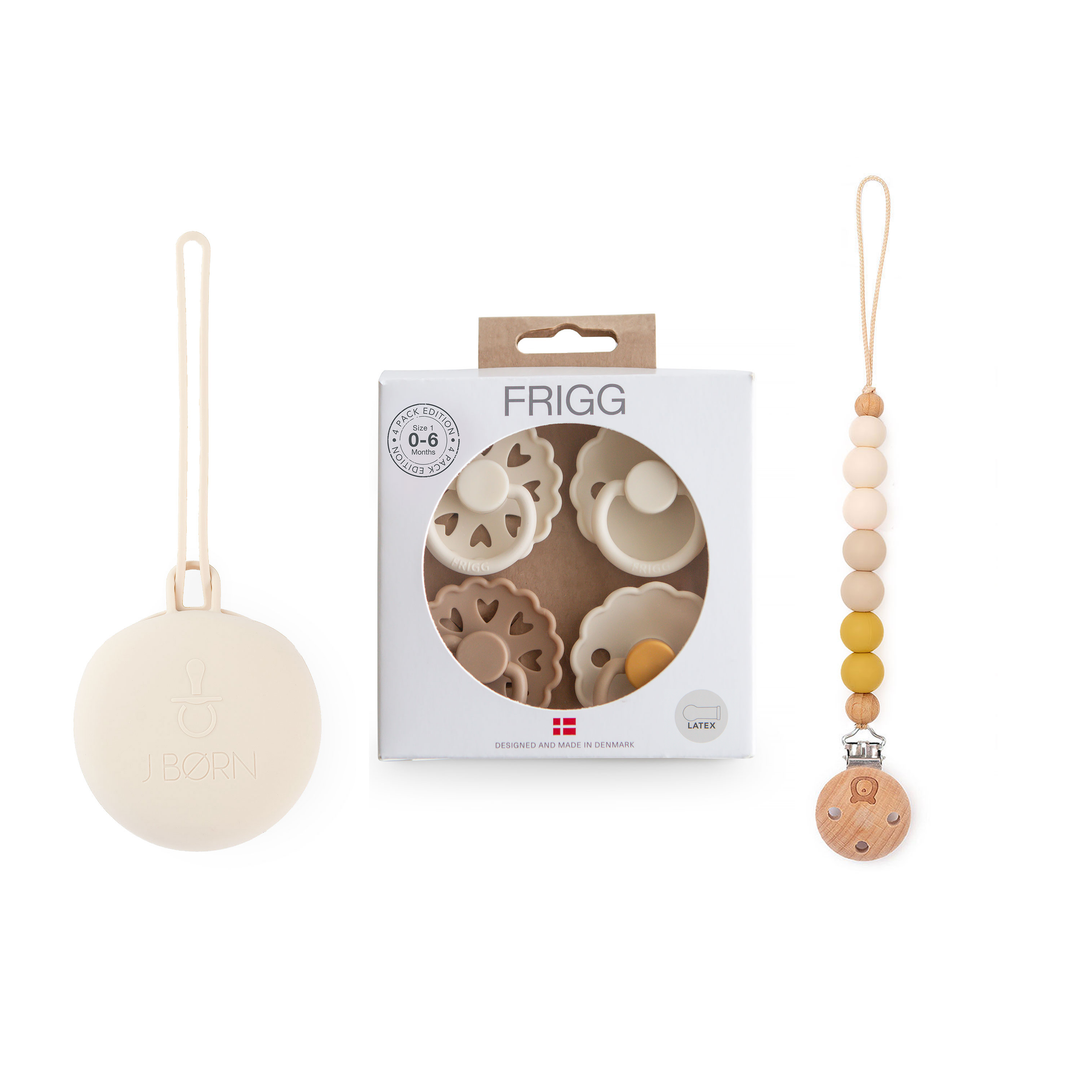 FRIGG Natural Rubber Latex Pacifier Pack of 4 & Personalised Matching Holders Sunset Bliss Size 2 (6-18m) No - Personalisable Baby Products Sold and Personalised by JustBørn