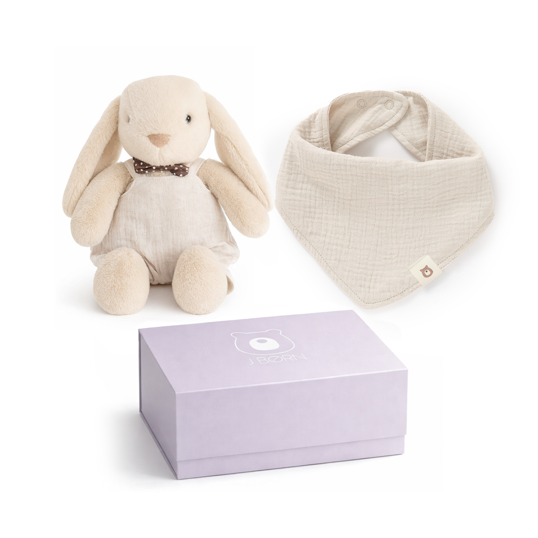JBØRN Bunny Soft Toy & Matching Baby Bib Gift Set Vanilla Bunny & Bib Gift Set - Personalisable Baby Products Sold and Personalised by JustBørn