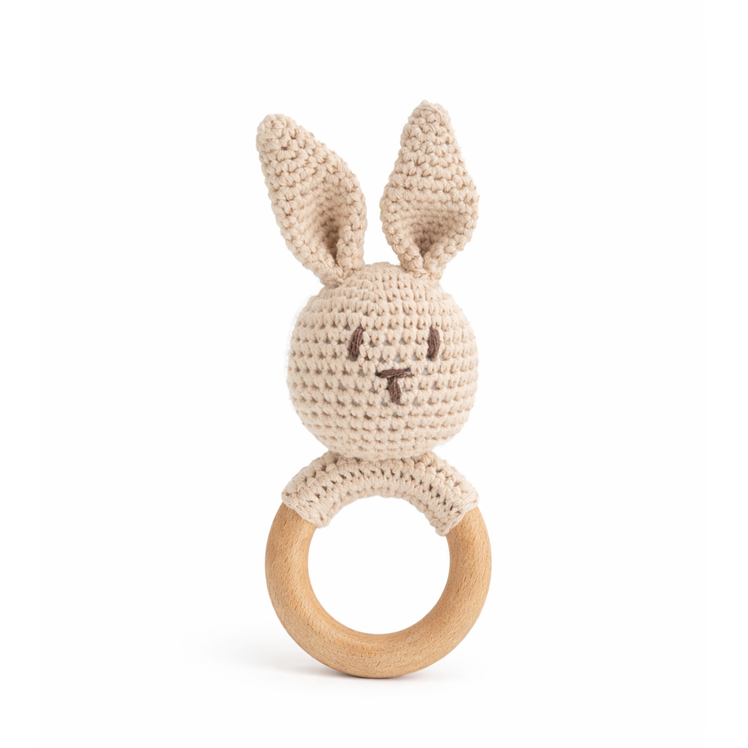 JBØRN Crochet Bunny Rattle Toy Vanilla Crochet Bunny - Personalisable Baby Products Sold and Personalised by JustBørn
