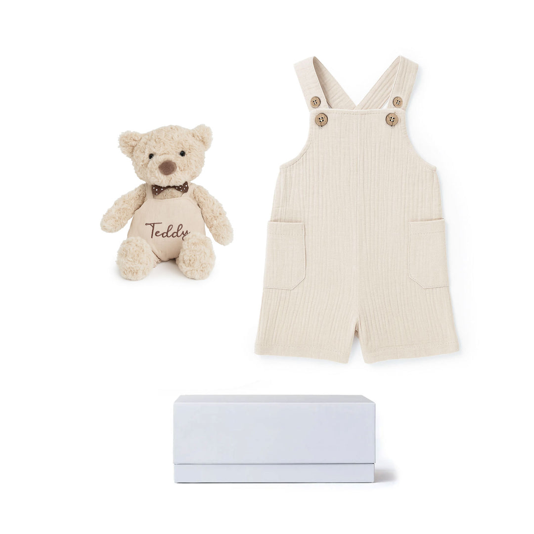 JBØRN Personalised Teddy & Matching Baby Dungarees | Baby Boy Gift Set - Personalisable Baby Products Sold and Personalised by JustBørn