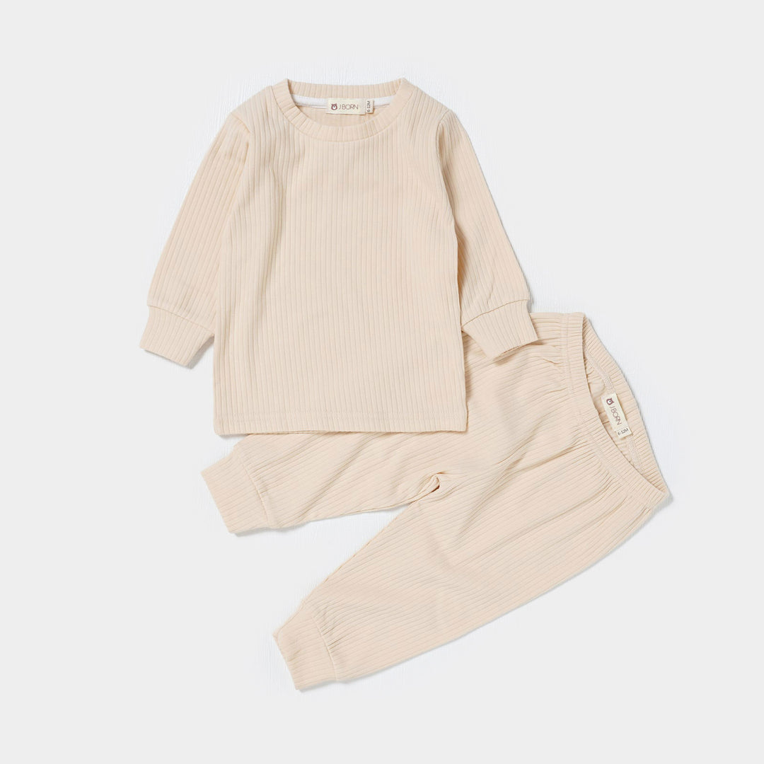 JBØRN Organic Cotton Ribbed Toddler Pyjamas Oatmeal - Personalisable Baby Products Sold and Personalised by JustBørn