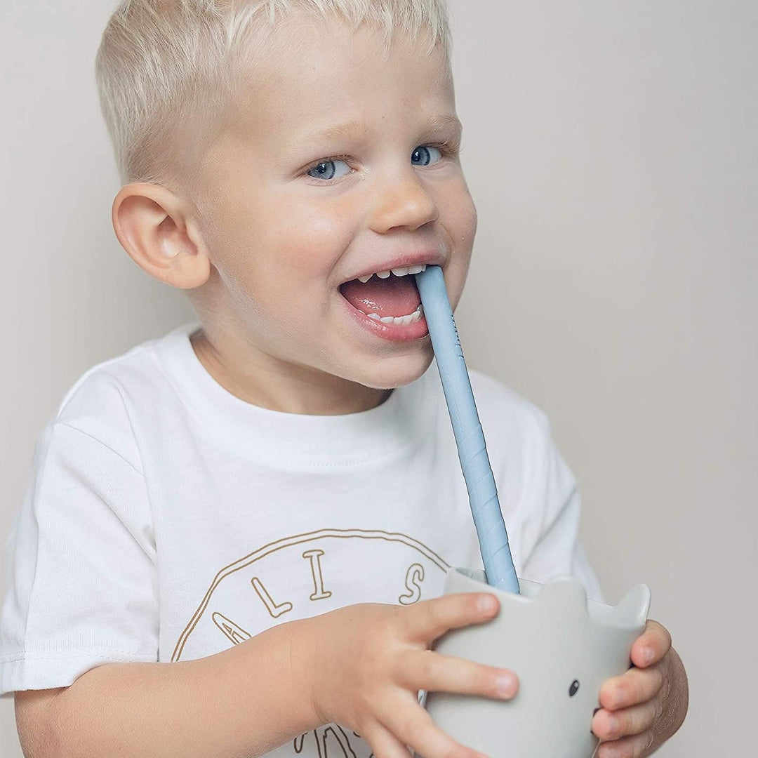 JBØRN Silicone Straws (Straight) x6 with Cleaning Brush & Pouch - Personalisable Baby Products Sold and Personalised by JustBørn