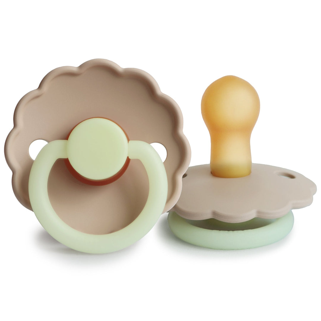 FRIGG Daisy Natural Rubber Latex Pacifier Croissant Night Glow - Personalisable Baby Products Sold and Personalised by JustBørn