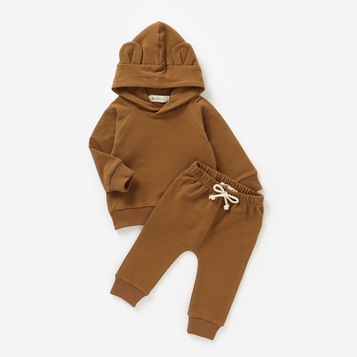 JBØRN Organic Cotton Baby Teddy Ears Hoodie & Joggers Set | Personalisable Clay - Personalisable Baby Products Sold and Personalised by JustBørn